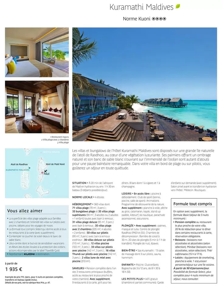 Kuramathi Maldives offre à 1935€ sur Kuoni