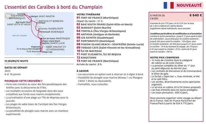 L'Essentiel Des Caraïbes À Bord Du Champlain  offre à 6640€ sur Kuoni