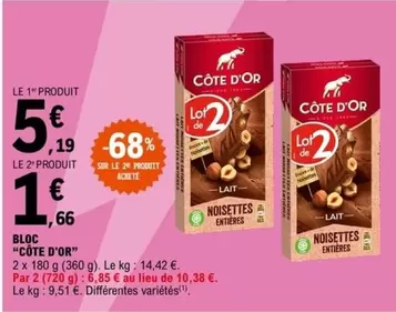 Côte d'or - Bloc offre à 5,19€ sur E.Leclerc