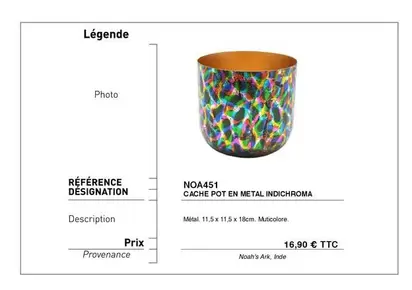 Noa451 Cache Pot En Metal Indichroma offre à 16,9€ sur Artisans du Monde