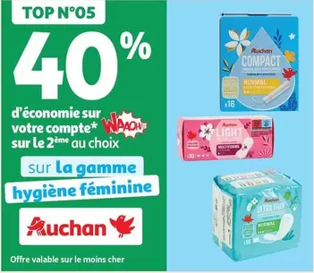 Auchan - Sur La Gamme Hygiène Feminine offre sur Auchan Supermarché