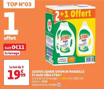 X-tra - Lessive Liquide Savon De Marseille Et Aloe Vera offre à 19,99€ sur Auchan Supermarché