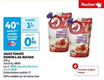 Auchan - Sauce Tomate Oignon & Ail offre à 1,6€ sur Auchan Hypermarché