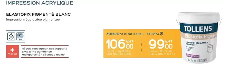 Tollens - Elastofix Pigmenté Blanc  offre à 106€ sur Tollens