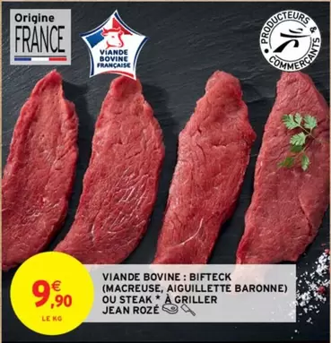 Jean Rozé - Viande Bovine : Bifteck (Macreuse, Aiguillette Baronne) ou Steak à Griller - Qualité Premium