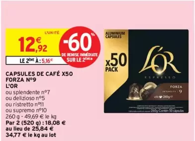 l'or - capsules de café x50 forza n'09