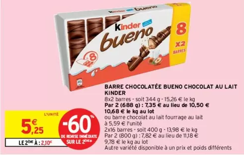 Barre Chocolatée Bueno au Chocolat au Lait - Kinder Ferrero