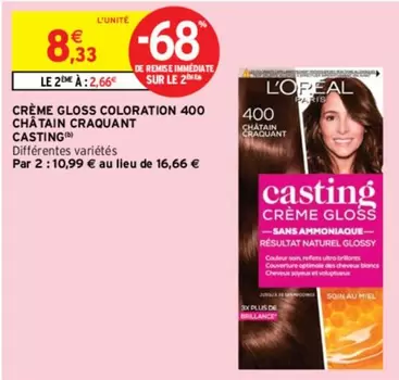 Casting Crème Gloss 400 Châtain Craquant - Coloration Brillante et Éclatante en Promotion