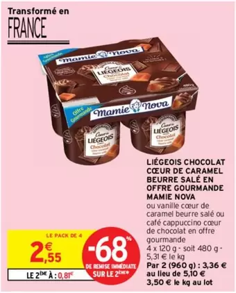 Mamie Nova - Liégeois Chocolat Cœur De Caramel Beurre Salé en Offre Gourmande