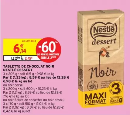 nestlé - tablette de chocolat noir dessert