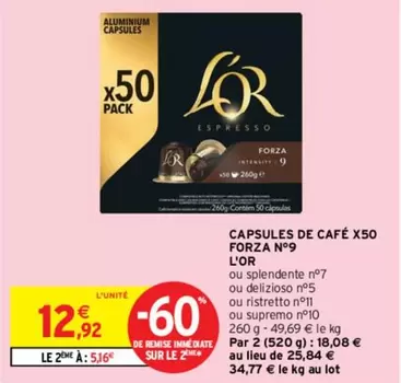 L'Or - Capsules De Café X50 Forza N°9