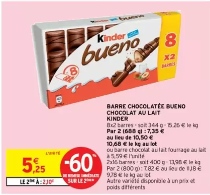 Barre Chocolat Au Chocolat Au Lait Kinder - Ferrero : Savourez la douceur au lait en promotion!