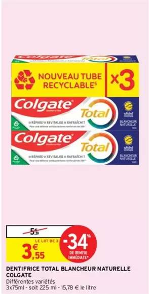 colgate - dentifrice total blancheur naturelle