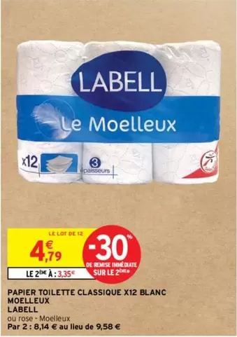 Labell - Papier Toilette Classique X12 Blanc Moelleux - Confort et douceur pour votre salle de bain