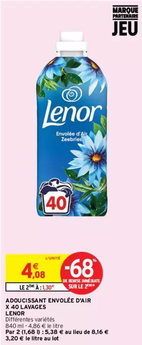 lenor - adoucissant envolée d'air 2.0 lavages