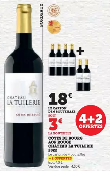 Chateau La Tuilerie - Côtes De Bourg AOP Rouge 2022 : Vin Rouge Équilibré et Raffiné