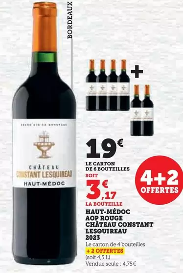 Lessquivreau - Haut-Médoc Aop Rouge Château Constant offre à 3,17€ sur Super U