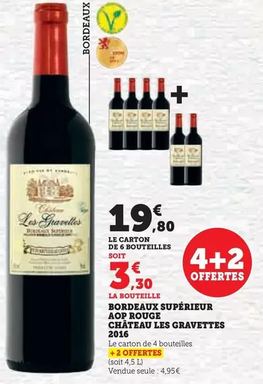 Château Les Gravettes - Bordeaux Supérieur Aop Rouge 2016 offre à 3,3€ sur Super U