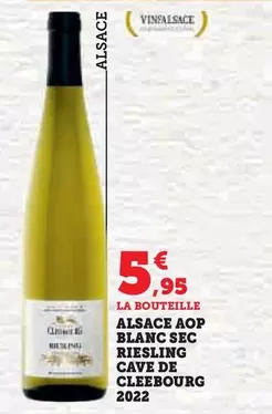 Alsace AOP Blanc Sec Riesling Cave De Cleebourg 2022 - Découvrez ce vin élégant et fruité, idéal pour accompagner vos plats d'été.