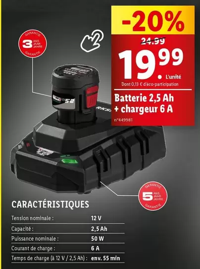 batterie 2.5 ah + chargeur 6 a