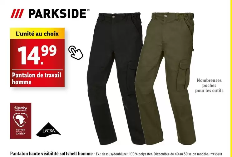 Parkside - Pantalon Softshell Haute Visibilité Homme