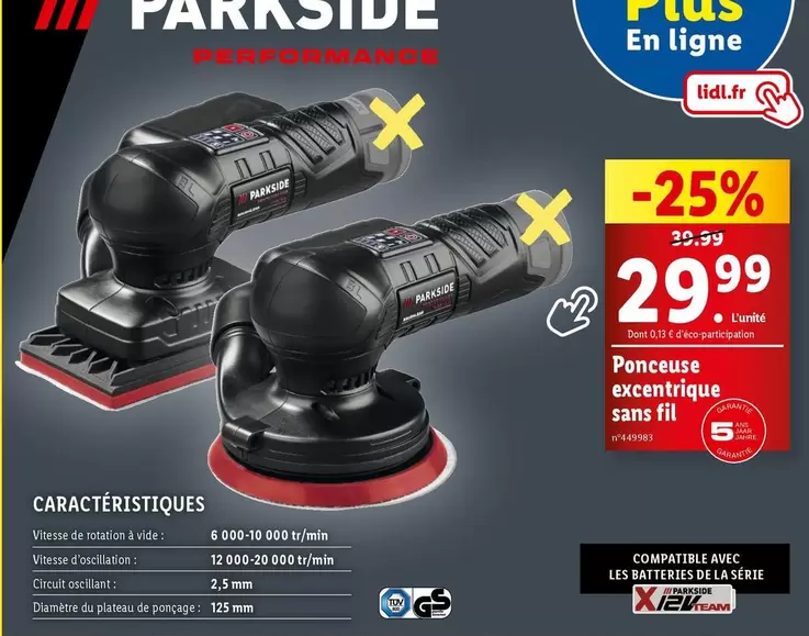 Parkside - Ponceuse Excentrique Sans Fil