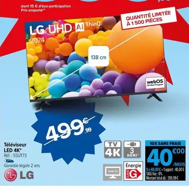 LG - Téléviseur Led 4k offre à 499,99€ sur Carrefour Market