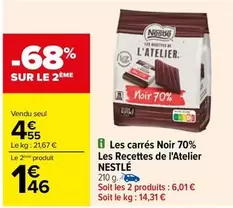 Nestlé - Carrés Noir 70% - Recettes De L'atelier : Chocolat Noir de qualité supérieure