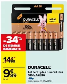 Duracell - Lot De 18 Piles Plus 100% Aa/lr6 offre à 9,89€ sur Carrefour Market