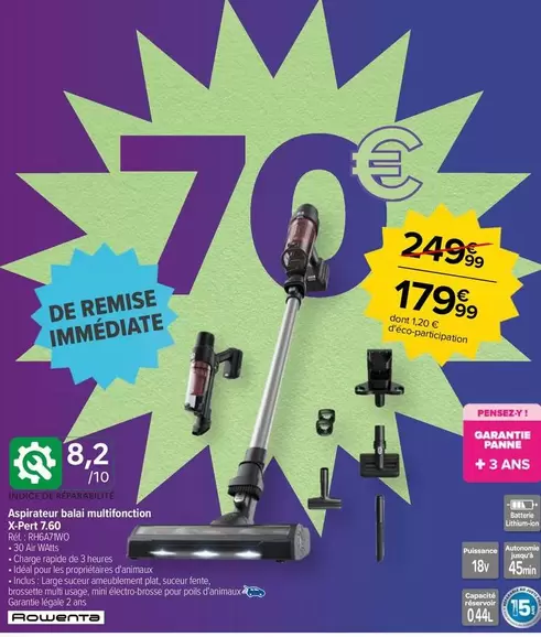 Rowenta Aspirateur Balai Multifonction X-pert 760 - Performance et polyvalence au service de votre intérieur