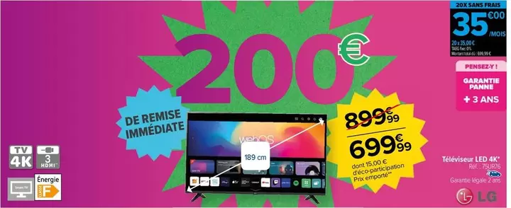 Total - Téléviseur Led 4k offre à 699,99€ sur Carrefour Market