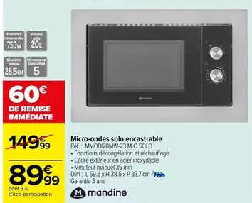 Micro-ondes Solo Encastrable Mmob1200w-23-m.so S1010 - Performance et Design Élégant