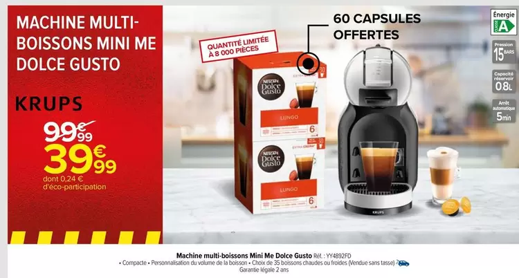 Krups Dolce Gusto Mini Me : Machine Multi-boissons avec Promo exceptionnelle et design compact