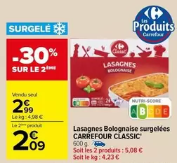 Lasagnes Bolognaise Surgelées Classic de Carrefour - Un délice prêt à cuire pour vos repas en famille !