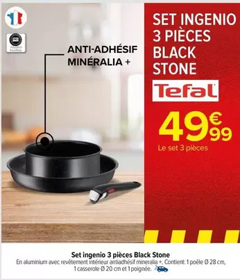 tefal - set ingenio 3 pièces black stone