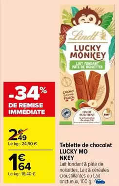 Lindt - Lucky Mo Nkey - Tablette De Chocolat