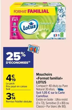 carrefour - lotus - mouchoirs format familial