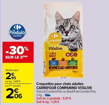 Carrefour - Croquettes Companino Vitalive pour Chats Adultes : Qualité optimale et nutrition équilibrée