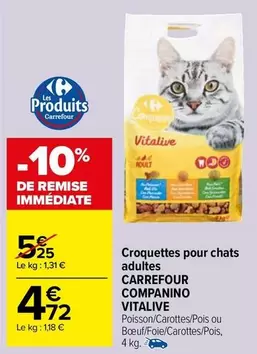 Carrefour - Croquettes Companino Vitalive pour Chats Adultes : nutrition optimale et goût savoureux