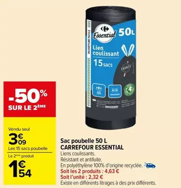 carrefour - essential sac poubelle 50 l