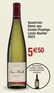 Auxerrois Demi-Sec Cuvée Prestige Louis Hauller 2023 - Un vin d'exception à découvrir