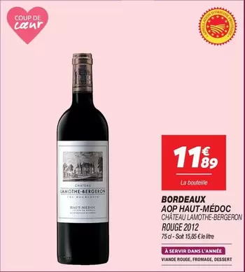 Château Lamothe-Bergefon - Bordeaux AOP Haut-Médoc : Vin de qualité avec des arômes riches et une belle structure.