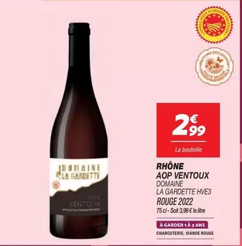 Rhône AOP Ventoux Domaine La Gardette HVE3 Rouge 2022 - Un vin d'exception aux caractéristiques uniques