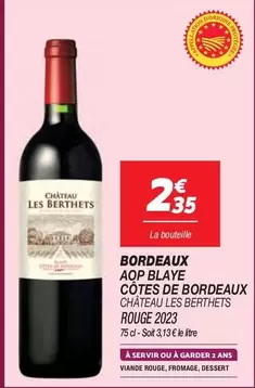 Château Les Bertheits - Bordeaux AOP Blaye Côtes de Bordeaux : Vin raffiné aux caractéristiques exceptionnelles