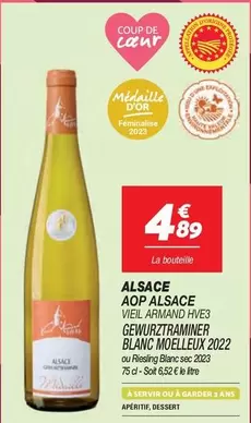 Alsace AOP Gewurztraminer Blanc Moelleux 2022 - Vin doux d'Alsace, idéal pour les desserts et apéritifs.