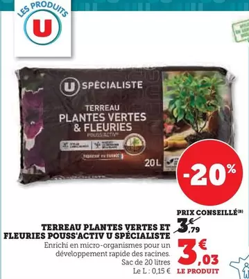 U Pouss'Activ - Terreau Spécial pour Plantes Vertes et Fleuries