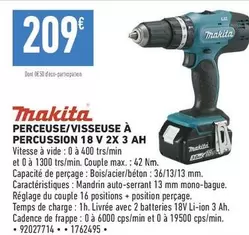 Makita Perceuse/visseuse à percussion 18 V - 2 batteries 3 Ah en promo