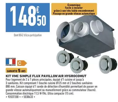 Kit Vmc Simple Flux Pavillon'air Hygrocomut