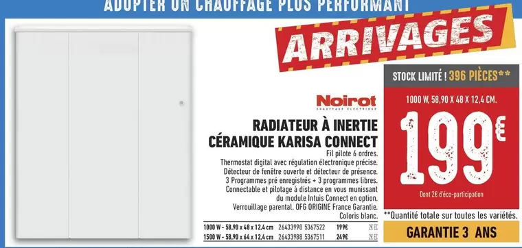 Noirot Karisa Connect : Radiateur à Inertie Céramique performant et connecté