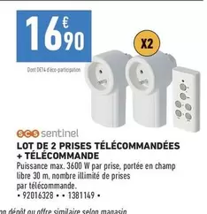 Sentinel - Lot de 2 Prises Télécommandées + Télécommande - Idéal pour un contrôle pratique de vos appareils